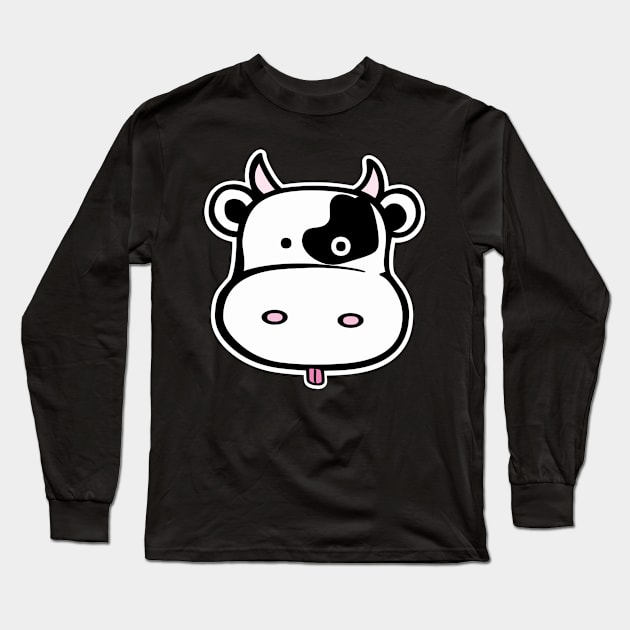 Cute Cow Head Long Sleeve T-Shirt by YasudaArt